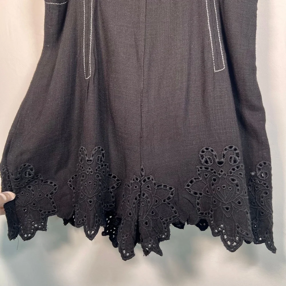 NWT ZARA Short Jumpsuit Topstitching Eyelet Embroidery‎ Hem Straps 7200/113 XS